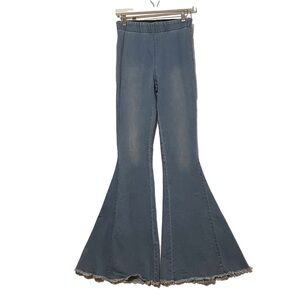 Vintage Free People Penny Jean Sm Pull-on Hippie Bell Bottom Mid Rise Light Blue